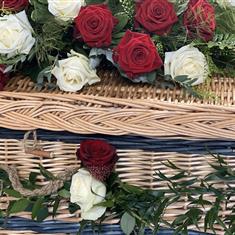 Dressed Casket Red and White Roses