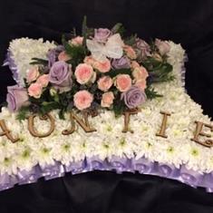 Cushion lilac, pink and cream