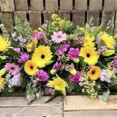 Pink and Yellow Casket spray