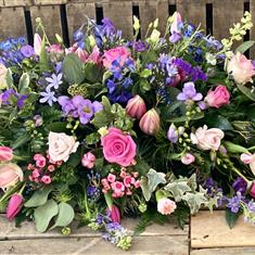 Pink and Blue Casket spray
