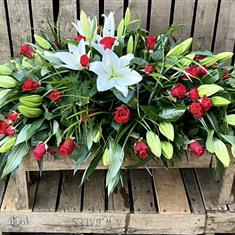 White lily and Red rose Casket spray