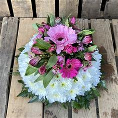 Traditional Pink Massed Posy with Foliage Edge
