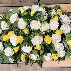 Casket Spray Roses Yellow &amp; White