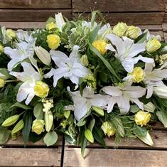 White lily and Yellow Roses Casket spray