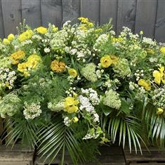 Casket Spray Green Yellow &amp; White