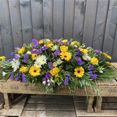 Casket Spray Purple Yellow &amp; White 