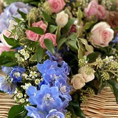 Soft pink and blues casket spray