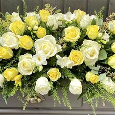 Lemon and white Rose and Freesia spray 