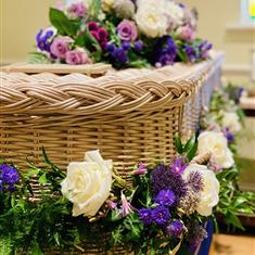 Dressed casket with casket spray 