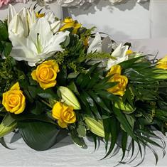 Yellow Rose and white lily spray 