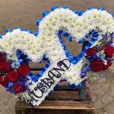 Double open heart blue, red and white