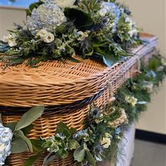 Dressed Casket spray Blue and White