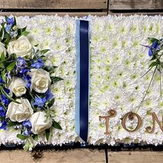 Open Book Navy blue and white