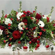 Red and white Casket Spray