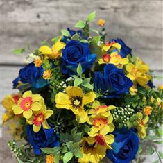 Blue &amp; Yellow grave pot