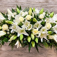 Coffin Spray Cream Roses, White Lily's